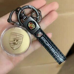 18K Gold Car Key Chain with Mercedes-Benz & Pors Logos - Premium Car Accessories